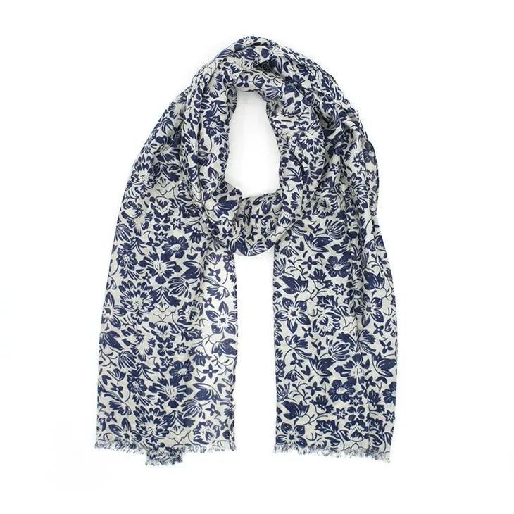 Navy Floral Print Scalf S075